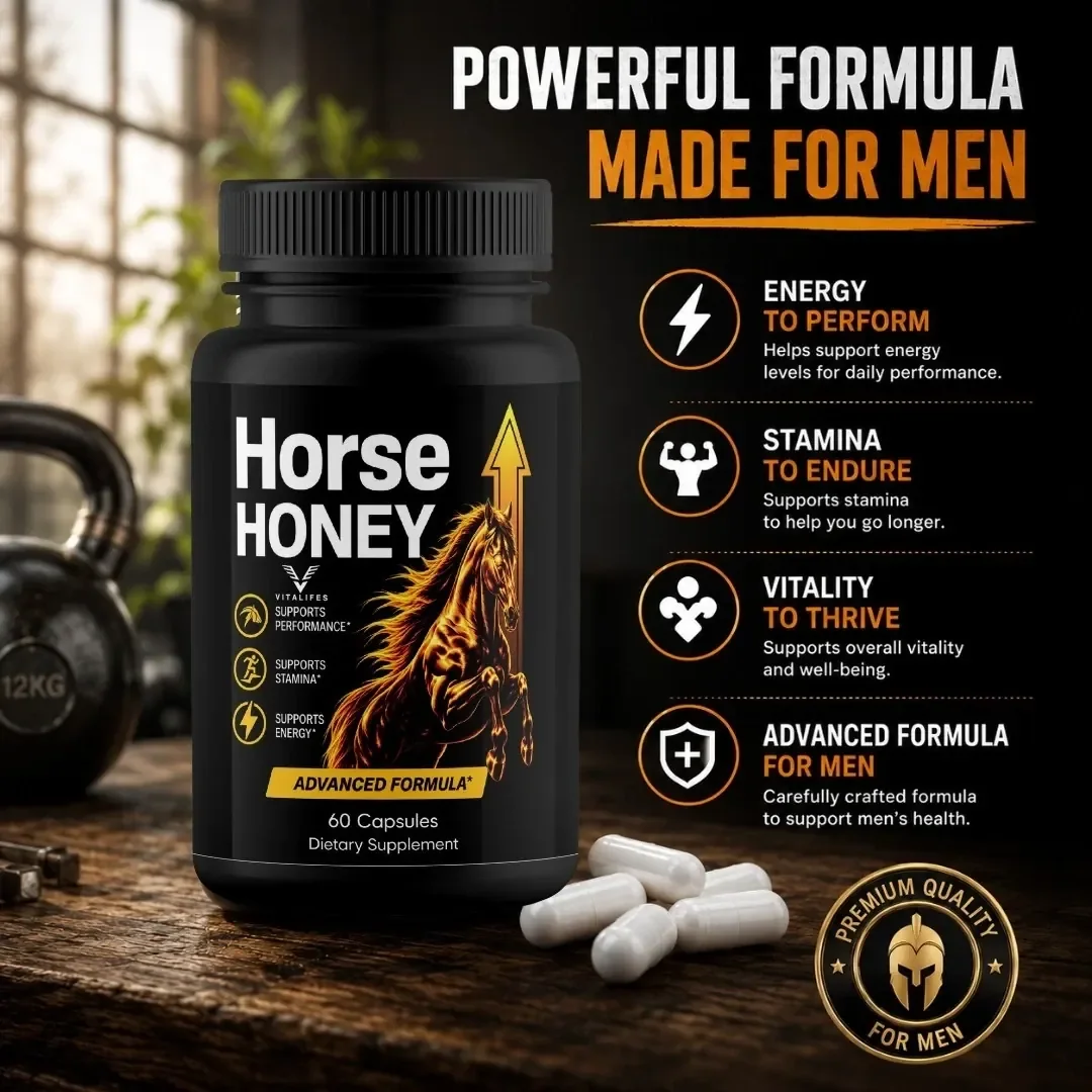 Horse Honey Capsules bottle beside capsules in a gym setting